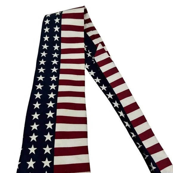 PATRIOTIC AMERICAN FLAG ALL OVER PRINT SILK MEN’S TIE - Picture 3 of 5